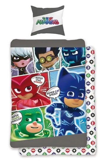 Billede af Sengetøj til børn - 150x210 cm - PJ Masks - Pyjamas heltene - Sengesæt med 2 i 1 design - 100% bomuld